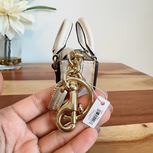 NWT Coach North/South Mini Tote Bag Charm In Signature‎ Canvas - Picture 3 of 6